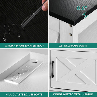 Farmhouse TV Stand for up to 65 TV with Doors and Open Shelves Media Console Power Outlet