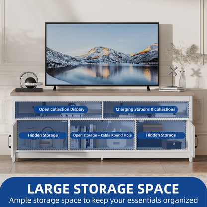 Farmhouse TV Stand for up to 65 TV with Doors and Open Shelves Media Console Power Outlet