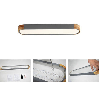 Farmhouse Wood Long Oval Dimmable LED Flush Mount - 37 3000k/6000k