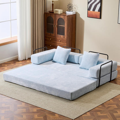 Floor Sofa Bed Convertible with Pillow Back Chenille Fabric for Living Room Bedroom