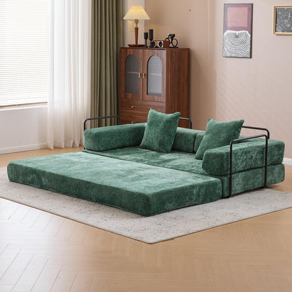 Floor Sofa Bed Convertible with Pillow Back Chenille Fabric for Living Room Bedroom