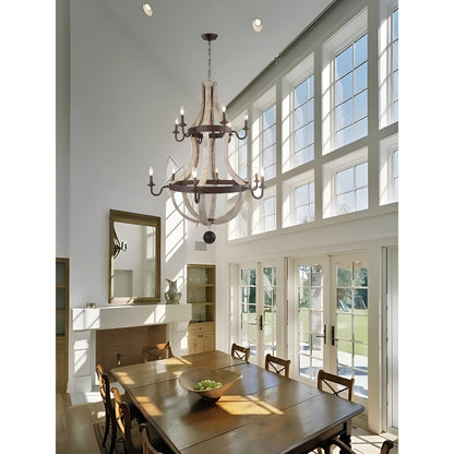 12 Light French Country Style Two Tier Wine Barrel Chandelier
