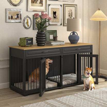 Furniture Style Dog Crate, 64.5 Inch Wooden Large Dog Kennel