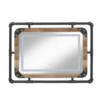 Furniture of America Inyo Industrial Metal Wall Mirror with LED Lights