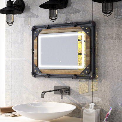 Furniture of America Inyo Industrial Metal Wall Mirror with LED Lights