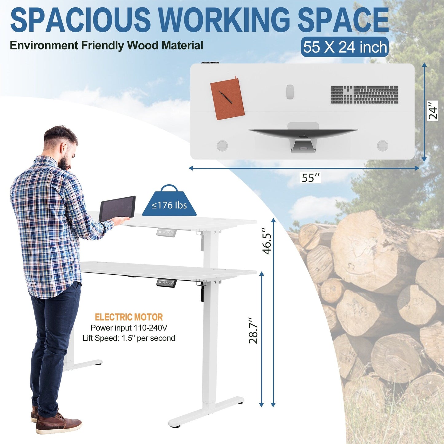Futzca Height Adjustable Electric Standing Desk Sit Stand Computer Stand up Desk with Splice Board