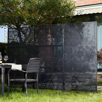 Glitzhome 6ft Galvanized Floral Patterned 3-Panel Privacy Screen Room Divider Fences