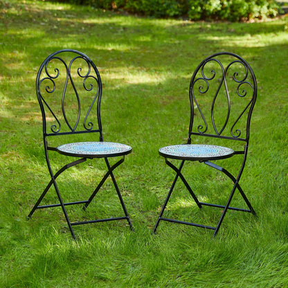 Glitzhome Outdoor Metal Folding Bistro Set 3PCS Patio Table Chairs