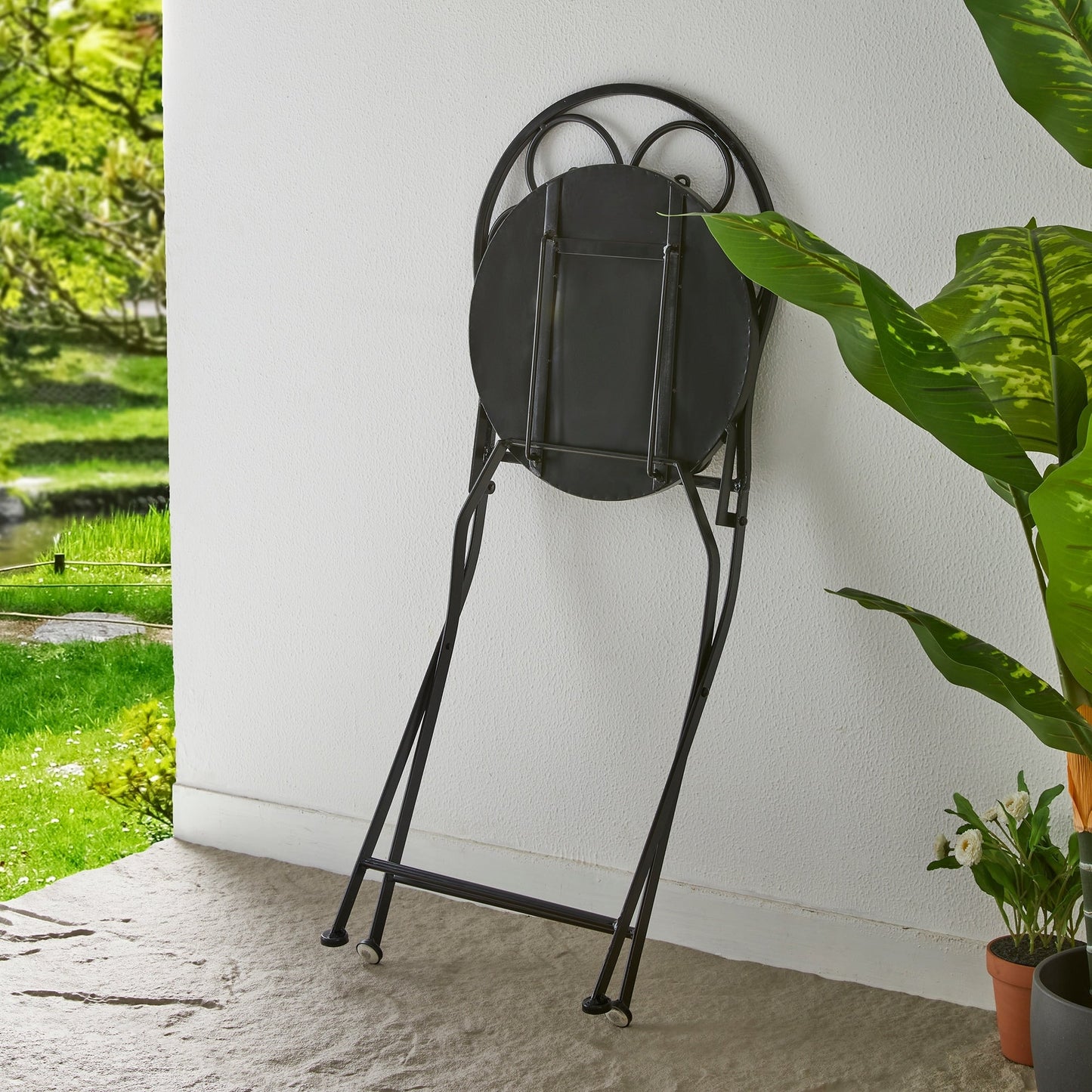 Glitzhome Outdoor Metal Folding Bistro Set 3PCS Patio Table Chairs