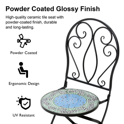 Glitzhome Outdoor Metal Folding Bistro Set 3PCS Patio Table Chairs