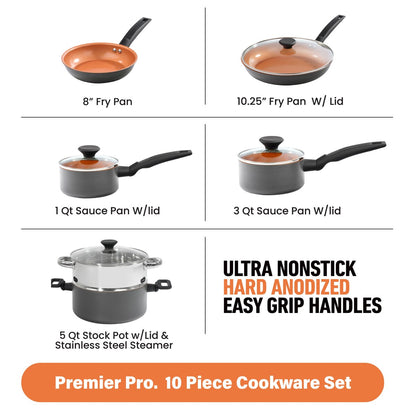 Gotham Steel Pro Premier Hard Anodized 10 Piece Nonstick Cookware Set
