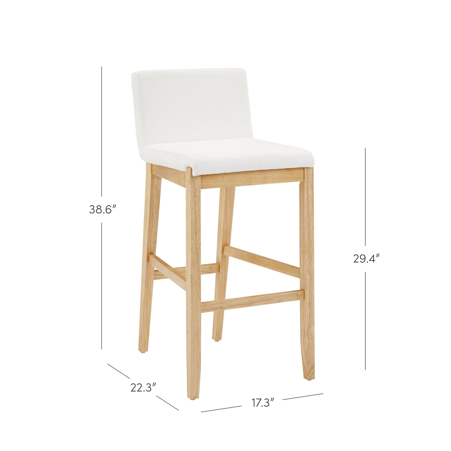 Gracie Modern Bar Stool, Boucle Upholstered Chair and Brushed Wooden Legs