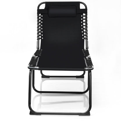 Gymax Folding Beach Lounger Chaise Lounge Chair w/ Pillow 4-Level