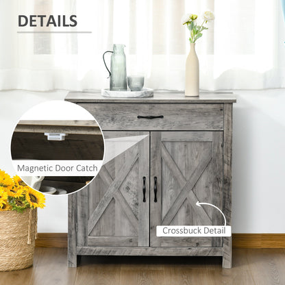 HOMCOM 32 Farmhouse Barn Door Style Sideboard Cabinet,Buffet Storage Cabinet Coffee Bar for Living Room or Entryway