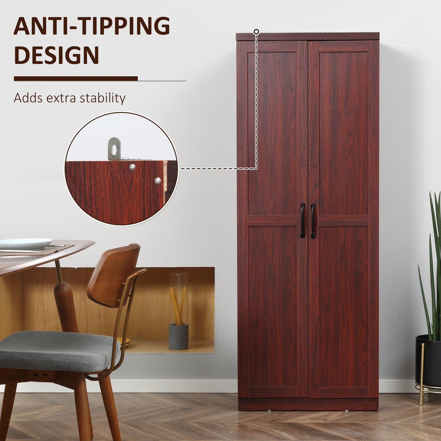 HOMCOM 63 2-Door Kitchen Pantry, Freestanding Storage Cabinet with 5-tier Shelving and 2 Adjustable Shelves for Dining Room