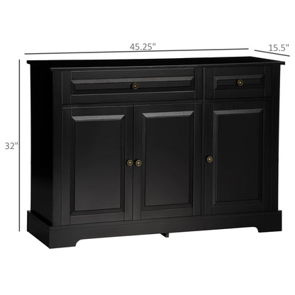 HOMCOM Modern Sideboard Buffet Cabinet with Storage Cupboards, 2 Drawers and Adjustable Shelves, Black
