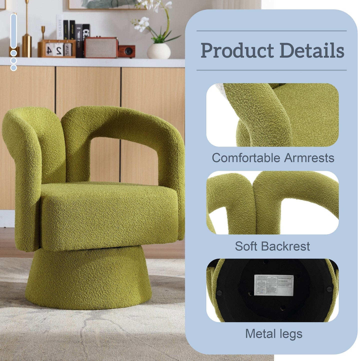 HOMEFUN Boucle Upholstered 360 Degree Swivel Cuddle Barrel Accent Chairs