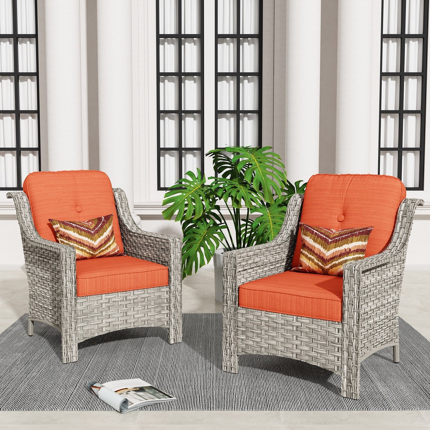 HOOOWOOO 2-piece High Back Wicker Rattan Outdoor Patio Chair Set