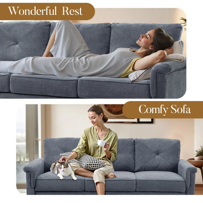 HOOOWOOO Mid-Century 3-Seat Upholstered Sofa with Wood Legs for Living Room