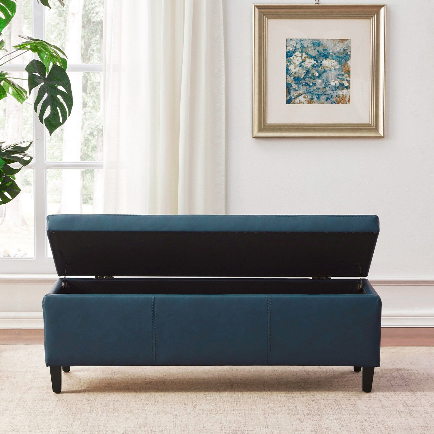 50.3 x 17.50 x 18 Upholstered Rectangular Storage Ottoman-Faux Leather