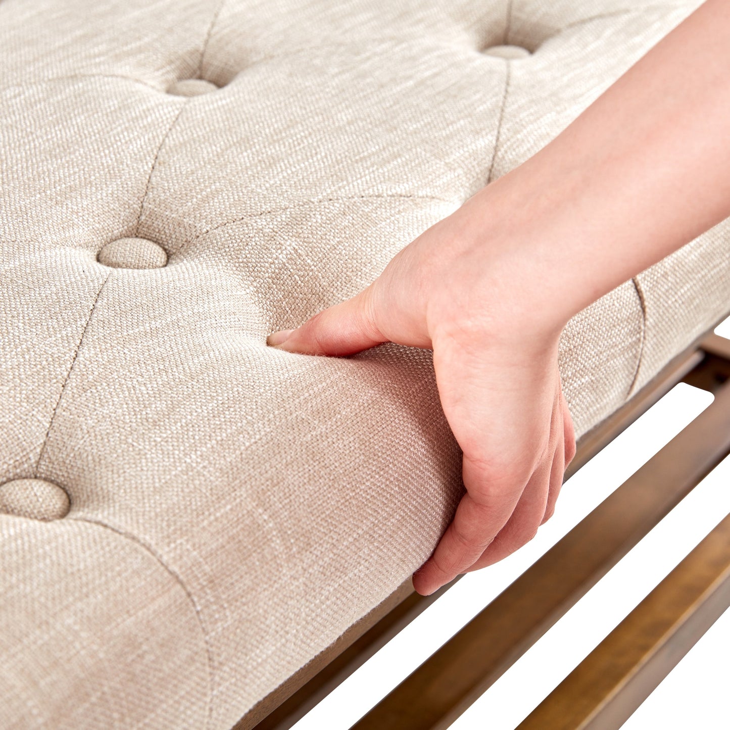 Entryway Shoe Bench Storage Bench Fabric Solid Wood, 43-inch Upholstered Bench for Living Room, Bedrooms