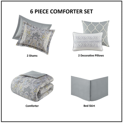 Harbor House Hallie 6-piece Grey Damask Pattern Cotton Comforter Set