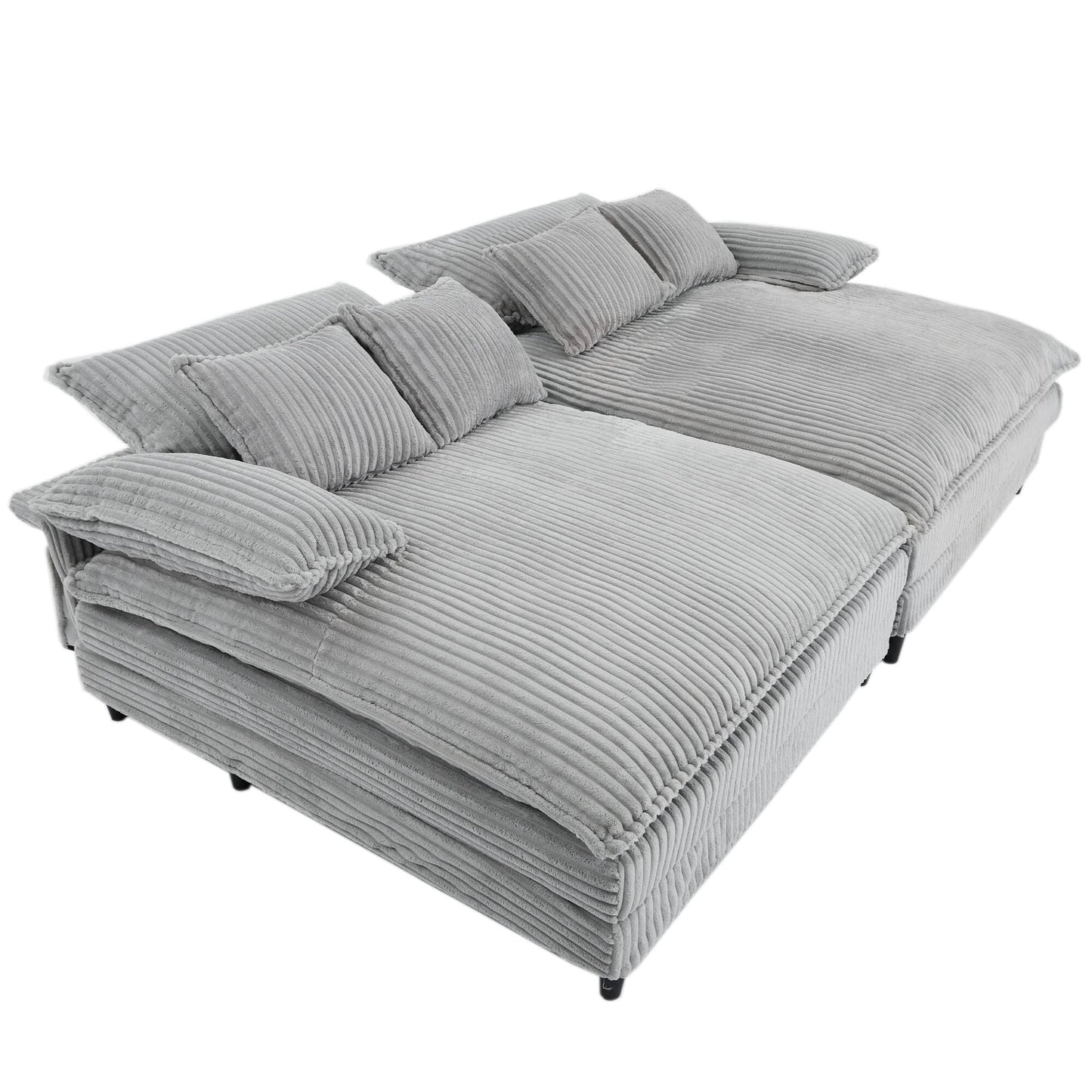 Harmonia 109 W Oversized Corduroy Sofa Bed, Deep Seat Double Lounge Chaise with 4 Pillows