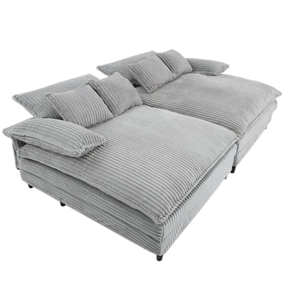 Harmonia 109 W Oversized Corduroy Sofa Bed, Deep Seat Double Lounge Chaise with 4 Pillows