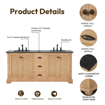 Hervas Bath Vanity with Natural Marble Top without Mirror