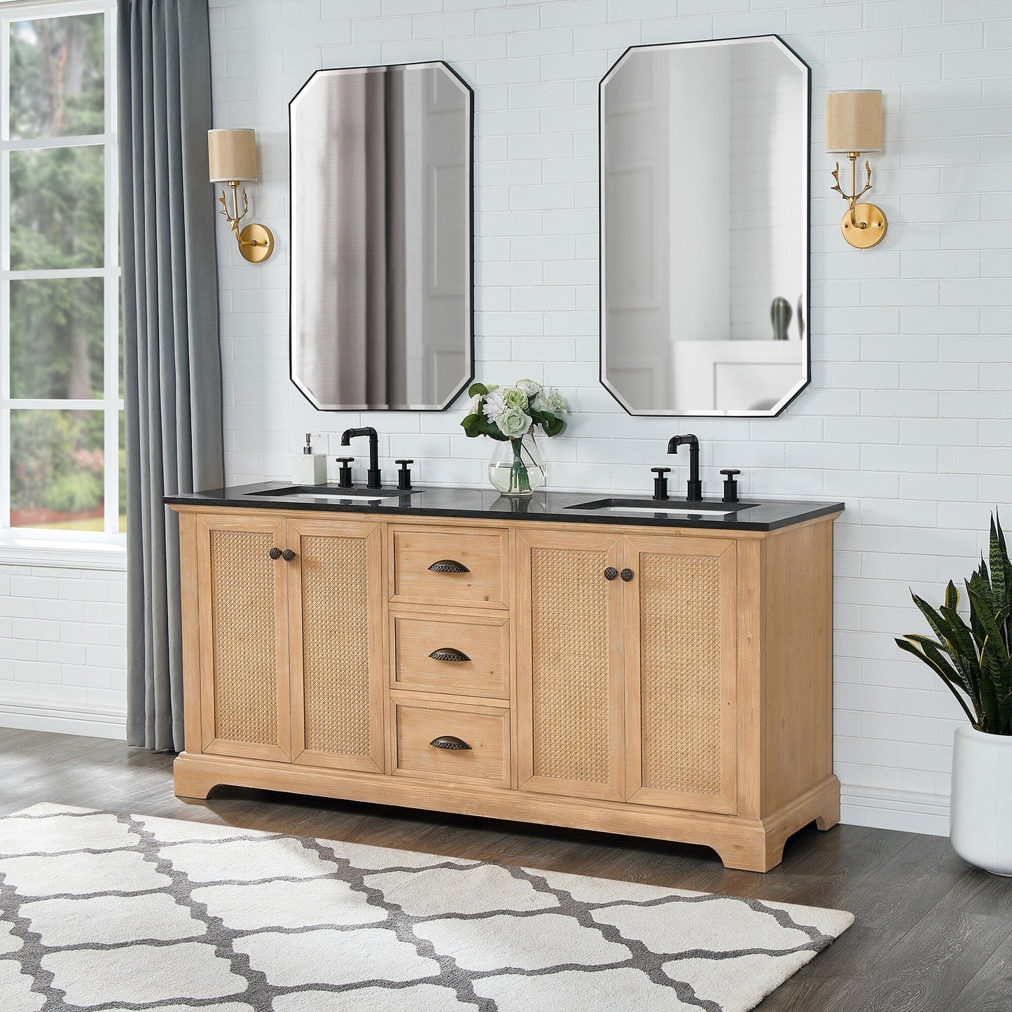 Hervas Bath Vanity with Natural Marble Top without Mirror