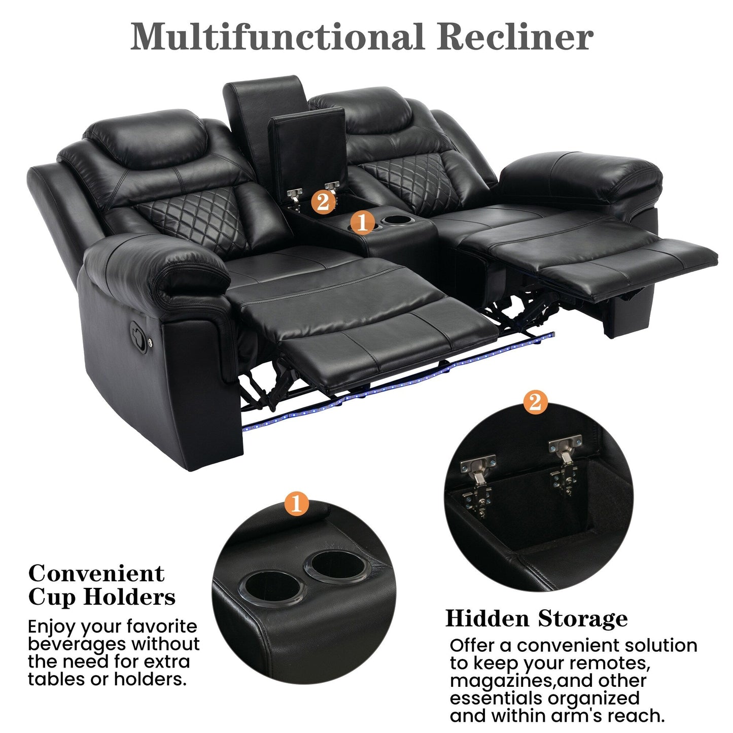 Home Theater Seating Manual Recliner Loveseat with Hide-Away Storage
