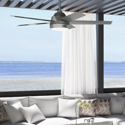 Hunter 52 Skyflow Outdoor Ceiling Fan w/ LED Light Kit, Wall Control - Coastal Modern Contemporary - WeatherMax - WET-RATED!