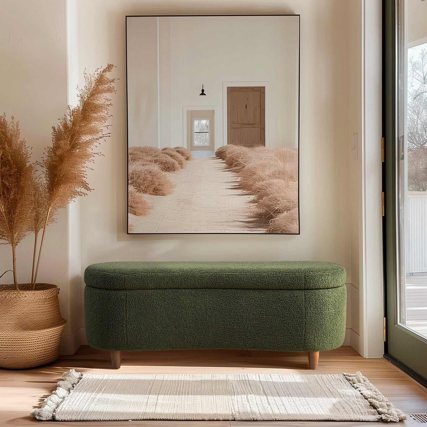 INK IVY Bailey Boucle-Style Curved Storage Accent Bench