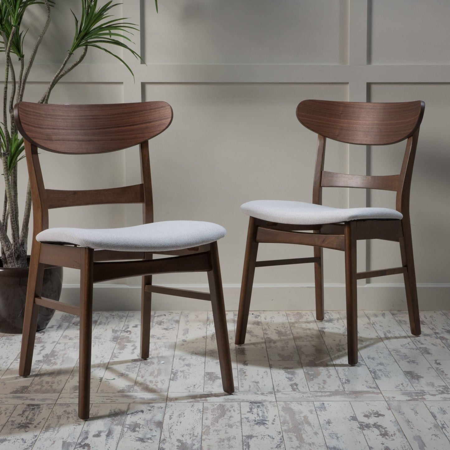 Abrielle Mid-Century Modern Upholstered Rubberwood Dining Chair (Set of 2) by Christopher Knight Home