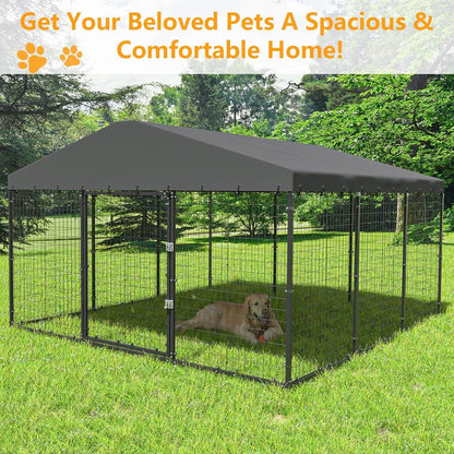 W 118 x D 118 x H 70 Large Outdoor Dog Kennel,Heavy Duty Dog Cage Enclosure with Waterproof Roof