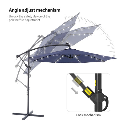 LIVOOSUN 10ft LED Patio Offset Umbrella With Cross Base