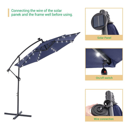 LIVOOSUN 10ft LED Patio Offset Umbrella With Cross Base