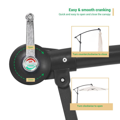 LIVOOSUN 10ft LED Patio Offset Umbrella With Cross Base