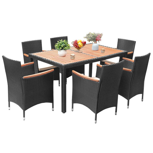 Lacoo PE Wicker/ Acacia Wood Outdoor Patio Dining Set