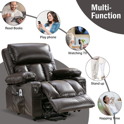 Large Power Lift Recliner Chair with Heat and 8-Point Massage - Remote Control, USB Port