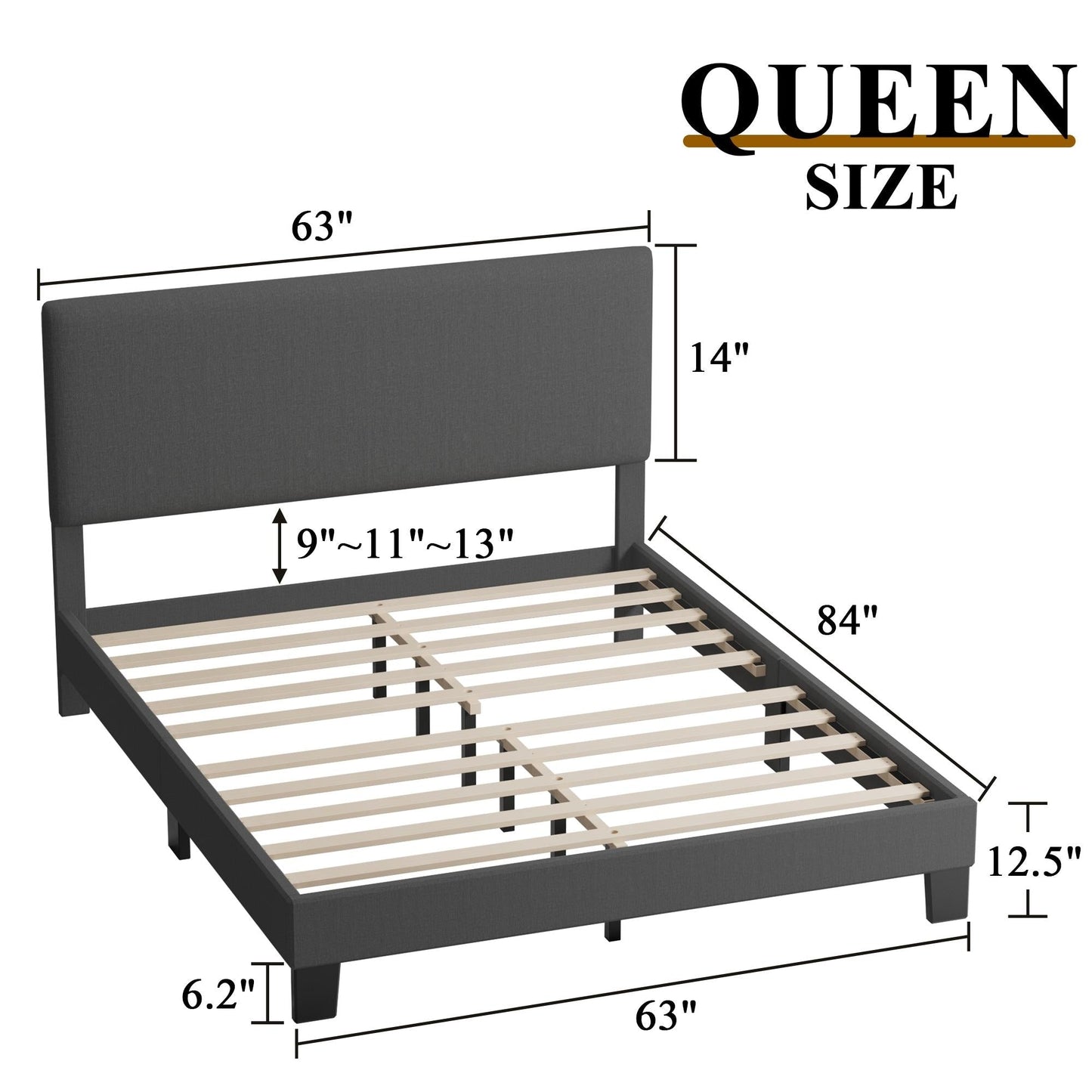 Lifezone Adjustable Queen Size Upholstered Platform Bed Frame