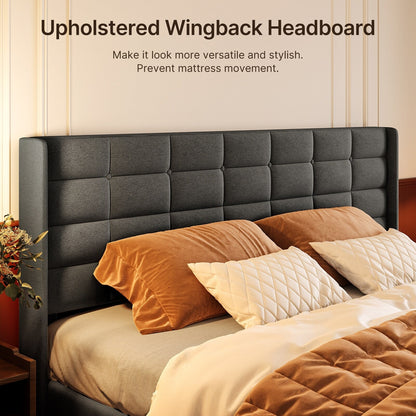 Lift Up Storage Bed Frame, Upholstered Platform Bed Frame with Hydraulic Storage System and Headboard