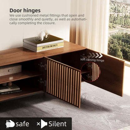 Mid-Century Modern TV Stand with 4 Doors Storage Cabinets, Fits TVs Up to 100 Inches, Living Room Entertainment Center