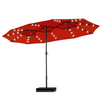 MAISON ARTS 15-foot Rectangular Crank Double-sided Outdoor Market Umbrella Solar LED Lighted Patio Umbrella with Base Included