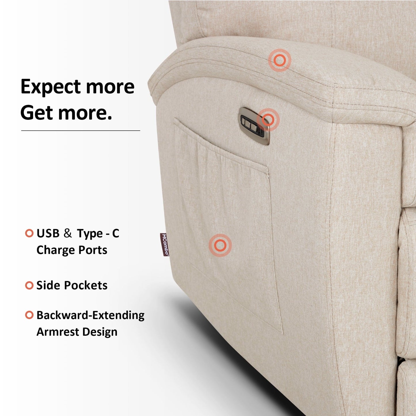 MCombo 60.2 Power Loveseat Recliner Sofa with Massage and Dual Heating, Adjustable Headrest, USB & Type C Port, Fabric