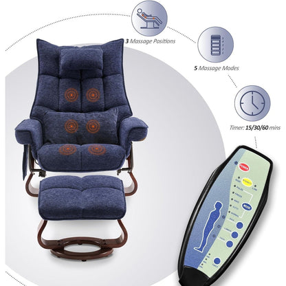 MCombo Set of 2 Swivel Recliner with Ottoman and Neck Pillow,Chenille Fabric