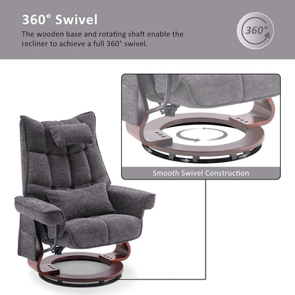 MCombo Set of 2 Swivel Recliner with Ottoman and Neck Pillow,Chenille Fabric