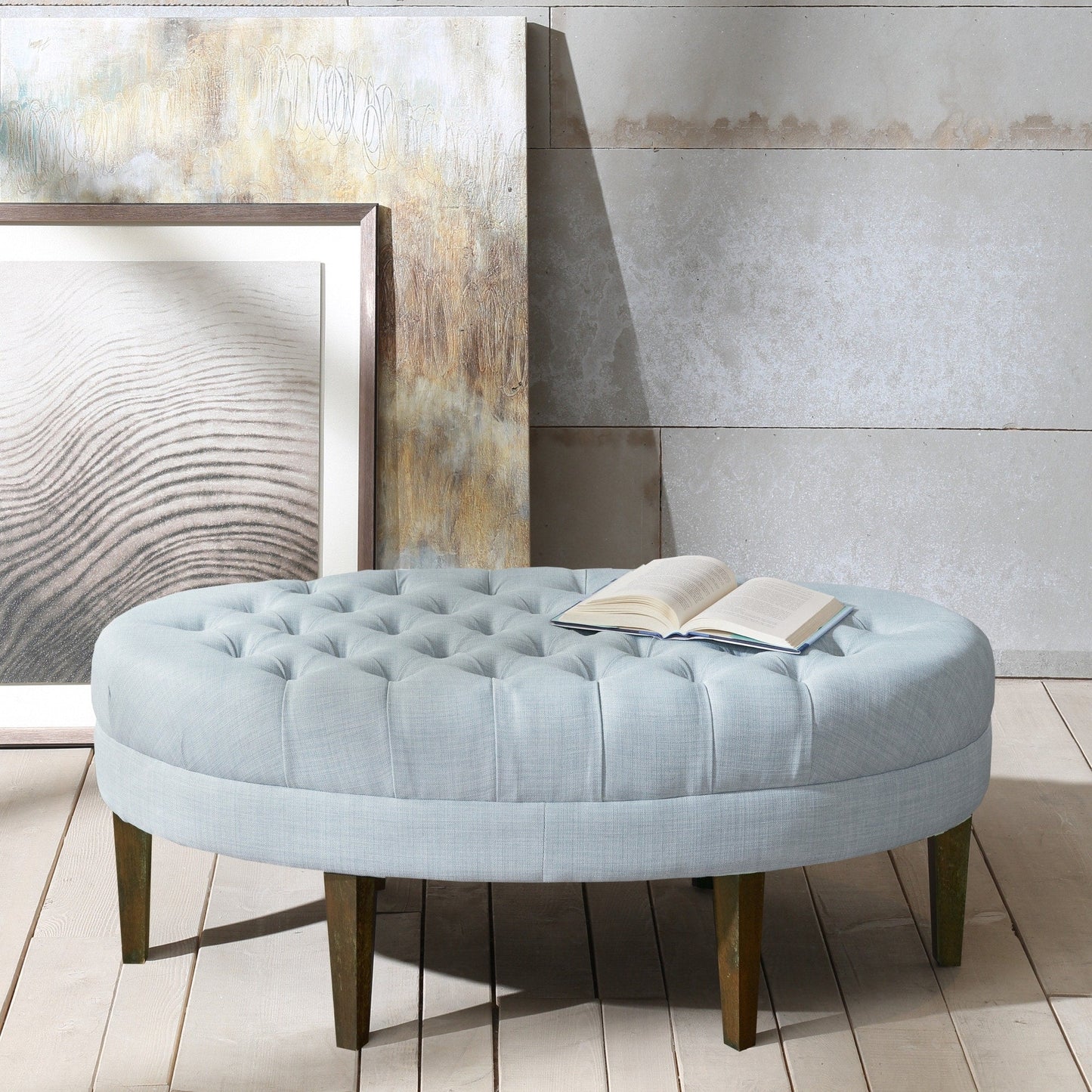 Madision Park Chase Surfboard Tufted Upholstered Ottoman with Solid Wood