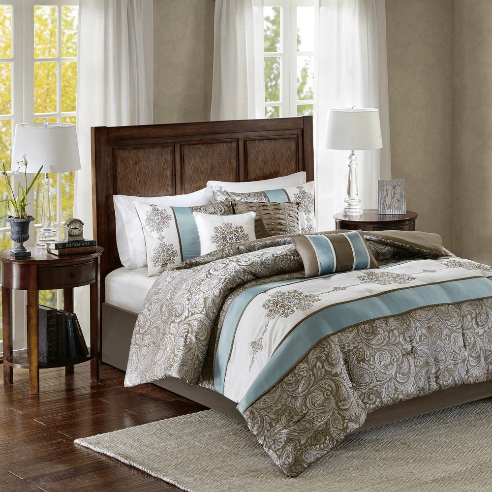 Madison Park Lorraine Blue Jacquard 7-Piece Comforter Set