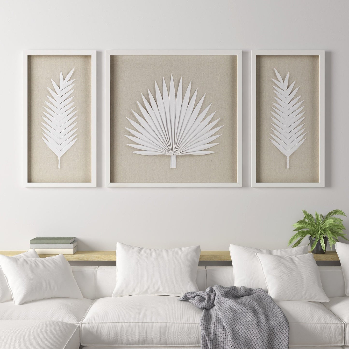 Madison Park Sabal Handmade Framed Rice Paper Palm Leaves 3-piece Shadowbox Wall Decor Set